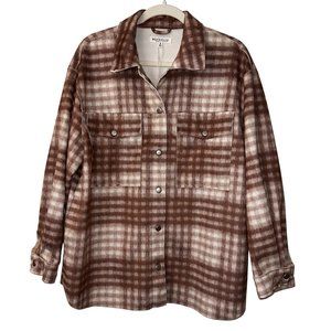 NWT WORKSHOP BROWN MUAVE PLAID SHACKET | REPUBLIC CLOTHING | SUEDE-LIKE MATERIAL